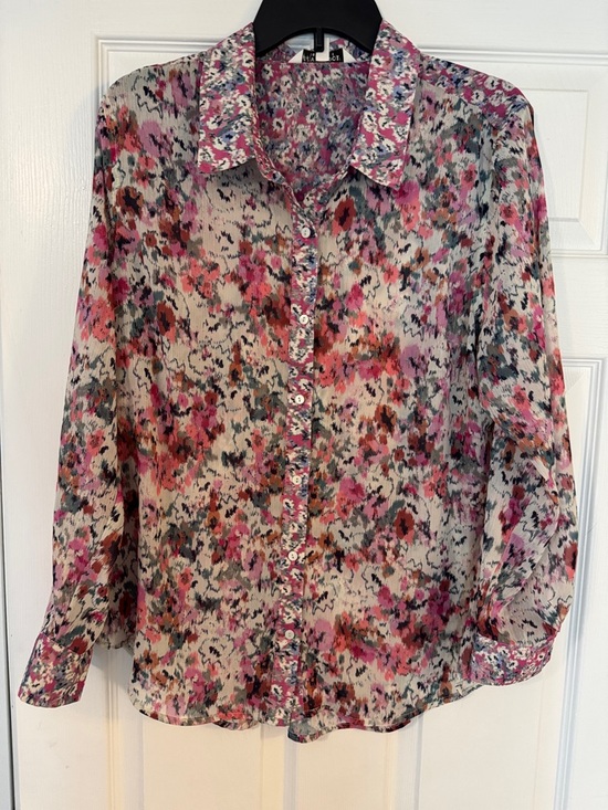 Liverpool Tops - Liverpool Pink Multi Floral Button-Down Blouse